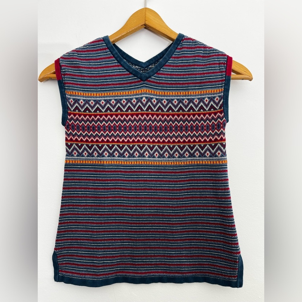 Tea Collection Girls 6 Fair Isle Sweater Vest V-Neck Pima Cotton Knit Unisex EUC